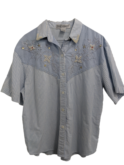 [L] Vintage Jane Ashley Beaded Button-Up Shirt