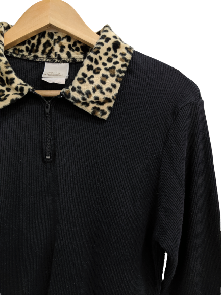 [M] 90s Fiorlini Top with Leopard Print Collar