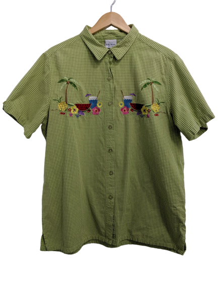 [XL] Embroidered Fruit Gingham Button-Up