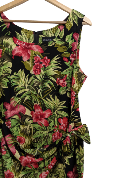 [L] Faux Wrap Hawaiian Print Dress