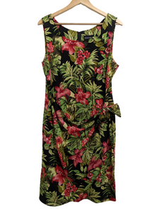 [L] Faux Wrap Hawaiian Print Dress